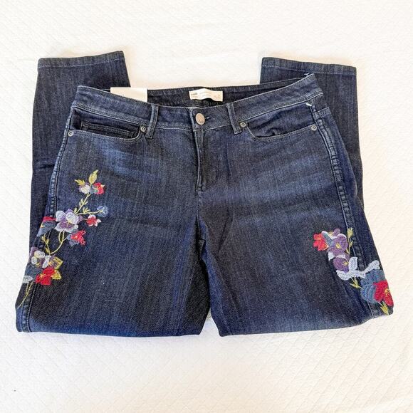 J. Jill Slim Ankle Luna Wash Multi Denim Jeans Flower Embroidered SZ8P NWT - Picture 5 of 8